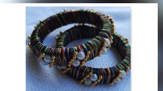 silk thread bangle design/ old bangles reuse  idea/DIY/ how to make silk thread bangle