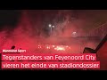 Tegenstanders van Feyenoord City vieren het einde van het stadiondossier met vuurwerk