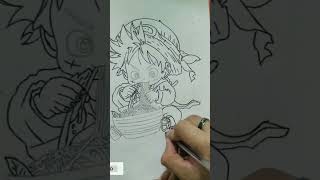 Dibujo de Luffy chibi🎩Anime: one piece. #anime #dibujotradicional #art #pluma #lápiz