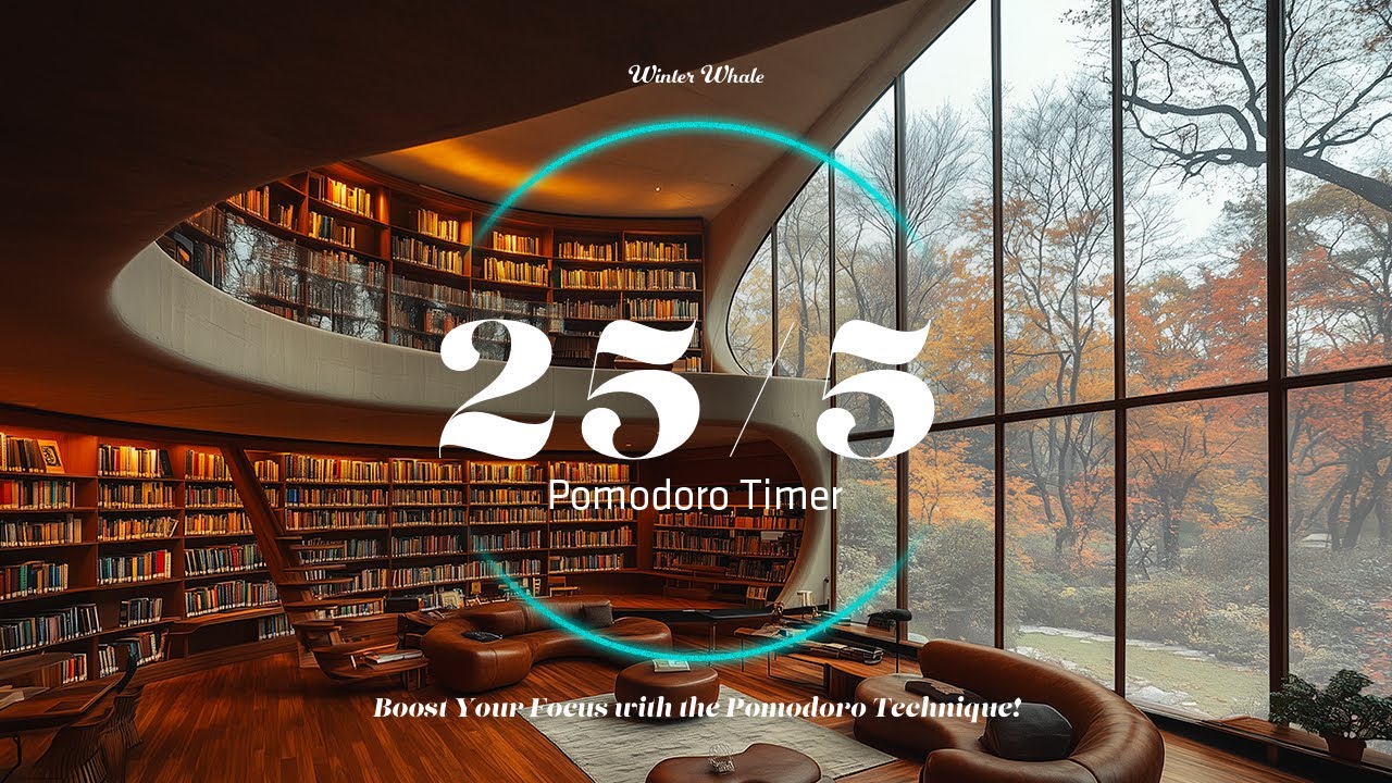 Pomodoro Timer 25/5 - Library Ambience | for Study, Working, Deep Focus,  | Study Timer, 뽀모도로 25/5