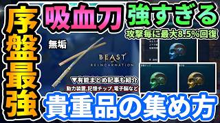 【ビーストオブリンカネーション】序盤最強武器"無垢(吸血リジェネ刀)"・機工刀軽装式の入手方法🔥貴重品(動力装置,記憶チップ,電子脳など)集め方まとめ【Beast of Reincarnation】