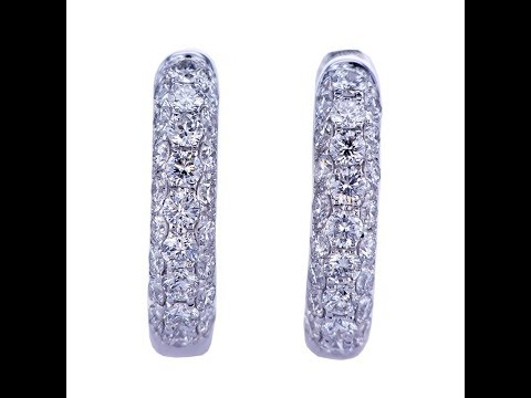 0.74 CT Round Cut 3 Row Diamond Huggie Earrings