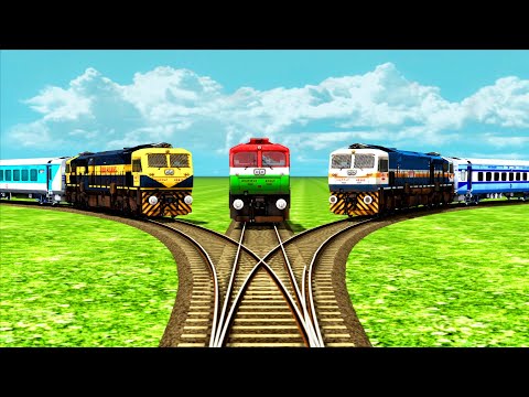 3 DIESEL TRAINS CROSSING EACH OTHER  AT SAME RAILROAD TRACK-Best Indian Railways-Train Simulator