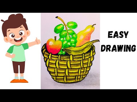 Different fruits drawing and colouring with basket | How to draw fruits and vegetables in easy way 😍
