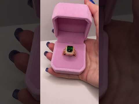 Подарок девушке кольцо "Золотая классика изумруд и цирконы" ювелирный сплав Xuping в коробочке - фото 1 - id-p1796401663