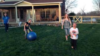 Yoga Ball belly bounce - I get knocked down, but I get up again.