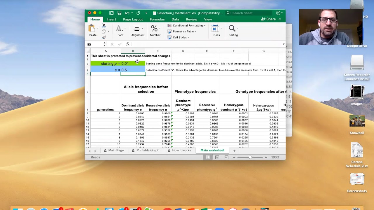 Selection Coefficient Excel Document Tutorial