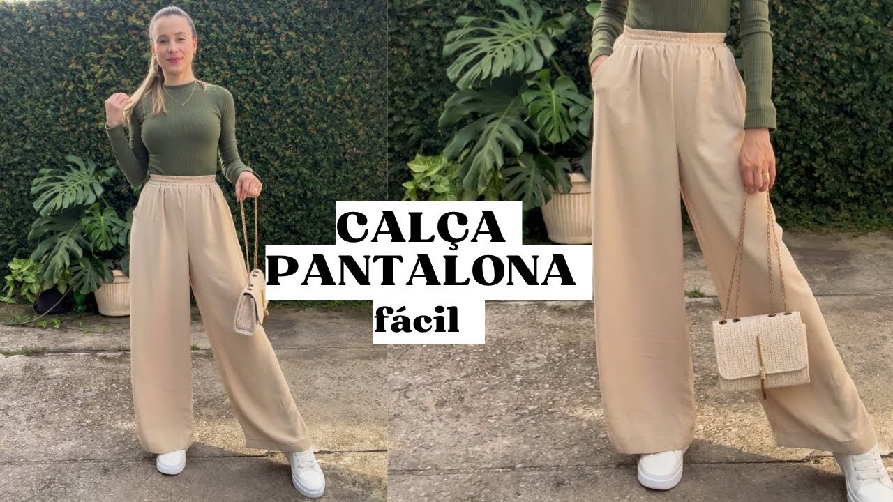 CALÇA PANTALONA FÁCIL COM BOLSO E ELÁSTICO  | Costura para iniciantes ✨ Stella Alves