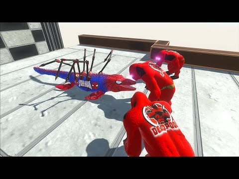 SPIDERMAN MOSASAURUS VS 3X DEADPOOL GORO DEATH FALL - Animal Revolt Battle Simulator