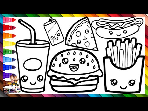 Wie Man Fast Food Zeichnet 🍔🍕🌭🥤 Zeichnen Und Colorieren Von Niedlichem Fast Food 🌈Zeichnungen Kinder