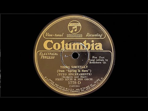 "Yours Sincerely” by Fred Rich & His Orchestra 1929
