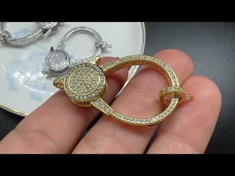 Замок Великий карабін з фіанітами, латунь золото