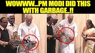 PM Modi sets example of Swachh Bharat, keeps waste in his pocket | Oneindia News