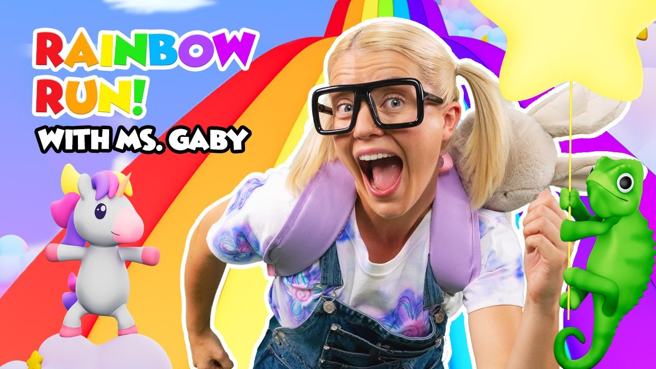 Rainbow Run with Ms. Gaby 🌈 | Brain Break Songs for Kids | Interactive Kids Videos