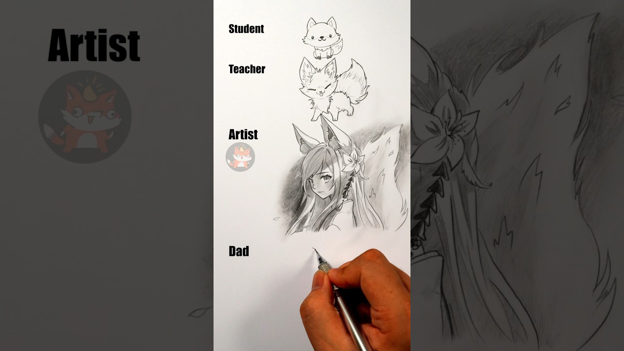how to draw anime fox girl. Dad vs Artist how to draw animal