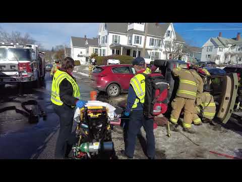 Manchester Fire, AMR, and MPD - Accident with entrapment Salmon St. and Union St. February 11, 2022