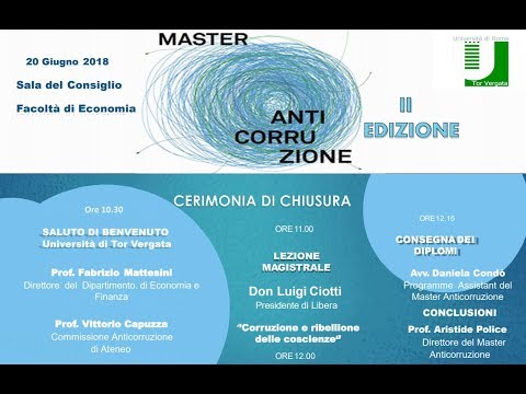 Lectio Magistralis di Don Luigi Ciotti per i diplomi del Master Anticorruzione