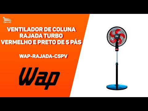 Ventilador de Coluna Rajada Turbo Vermelho e Preto de 5 Pás 220V WAP-RAJADA-C5PV - Video