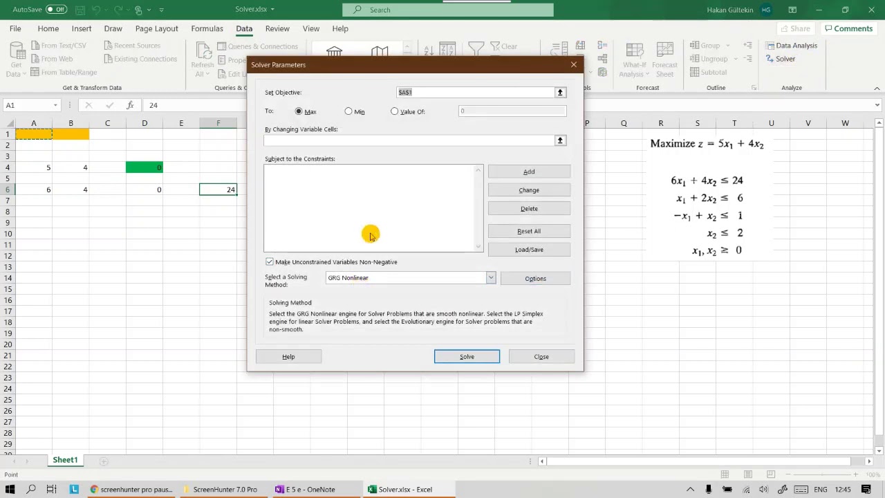 MS Excel Solver Tutorial 1