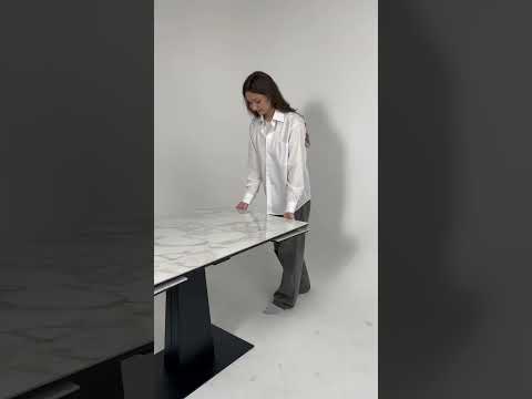 Миниатюра изображения товара Обеденный стол LEPREMO AV 2119 МДФ+керамика раздвижной 1200-1800x800 (белый глянцевый Carla Larkin/черный)