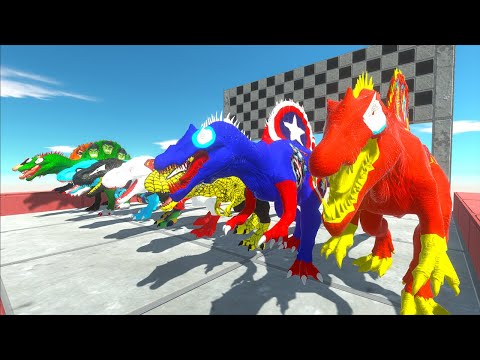4 Spino vs 4 T-rex Superman Speed Race Championship Death Run - Animal Revolt Battle Simulator