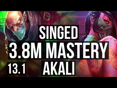 SINGED vs AKALI (MID) | 5/0/6, Rank 4 Singed, 3.8M mastery, 1500+ games | EUW Grandmaster | 13.1