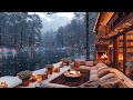 Morning Coffee Porch Ambience with Gentle Falling Snow ☕ Relaxing Jazz Instrumental Music