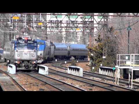 RARE AEM-7 909 Hauls P42 101 Light Meets AEM-7 923 at Port Chester 3/26/11