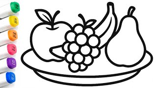 Fruit Coloring for Kids | Apple, Banana, Grapes and Pear