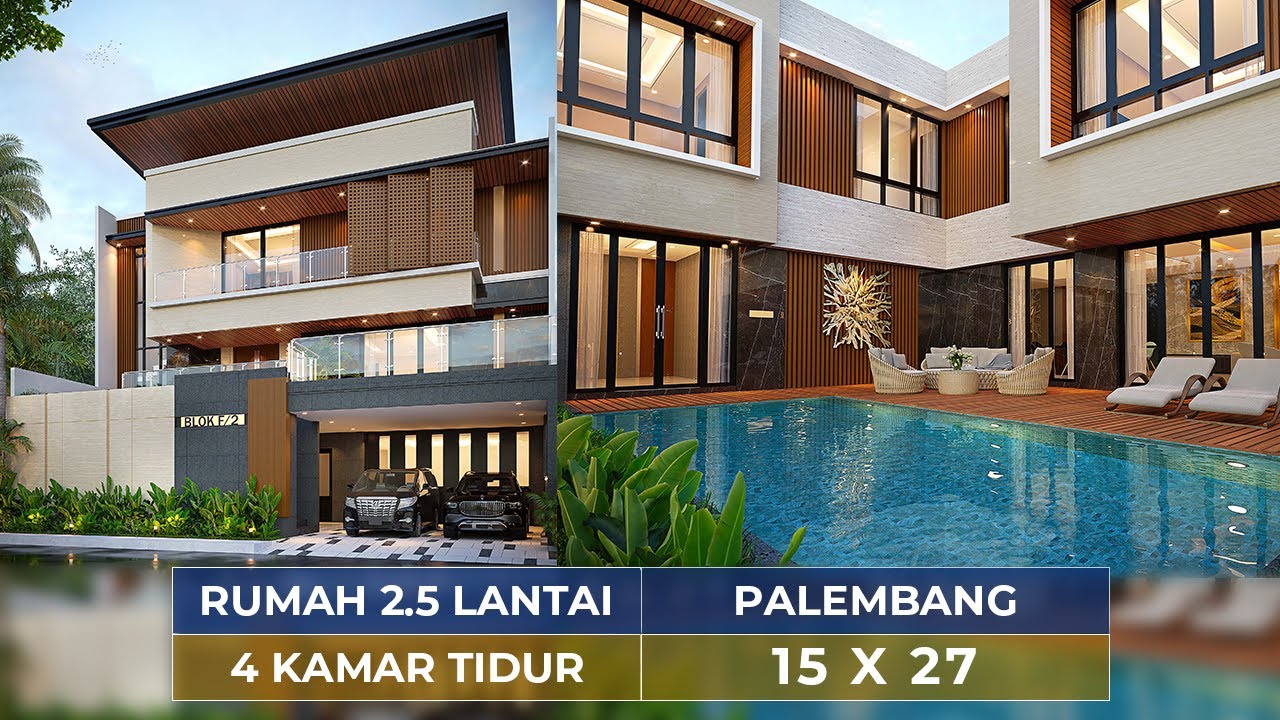 Video 3D Desain Rumah Modern 2.5 Lantai Ibu ELN 1467 - Palembang