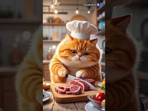 Sikitan 😜 AI Orange Cat Cooking Noodles?! 🐱🍜 Too Cute & Too Talented! #Shorts #paviai #ytshorts