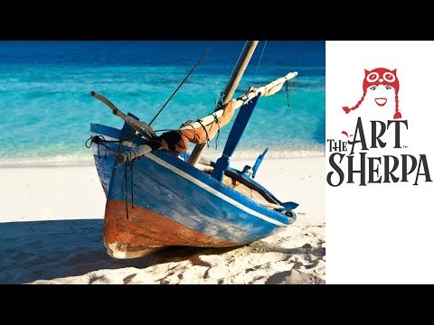 Boat on the beach Step by Step Acrylic Painting on Canvas for Beginners | TheArtSherpa