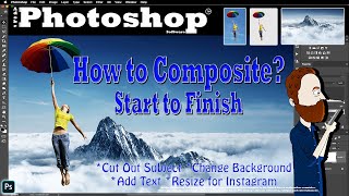 Photoshop: How to Composite 2 Images, Add Text, & Resize for Instagram? (Start to Finish)