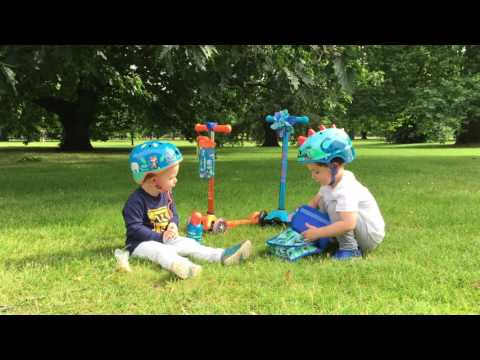 My kids scooting Mini Micro Deluxe and Maxi Micro Deluxe Micro Scooter