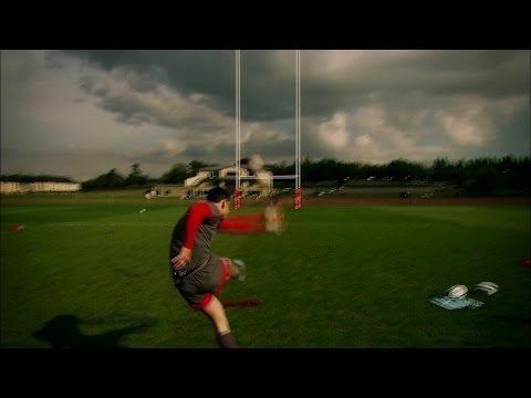 Wales Rugby compete in drop goal challenge