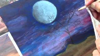 ClassPlan - Moon night oil pastel on black card stock - inadvertent asmr art painting tutorial