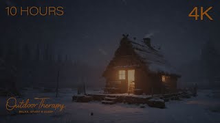THE FROSTED CABIN | Blizzard Night with Winds and Blowing Snow [4K] 10 Hour Ambience for Deep Sleep