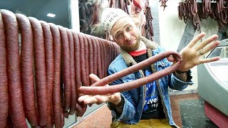 Eating SPICY KOSOVO SAUSAGE!! Sujuk & Tavas at Kulla e Zenel Beut | Peja, Kosovo