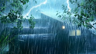 Cozy Deep Sleep on Rainy Night | Heavy Rainstorm on Tin Roof of Farmhouse & Mighty Thunder Sounds