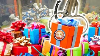 Cleaning out the claw machine for birthday presents at Dave and Buster's! | The Crane Couple