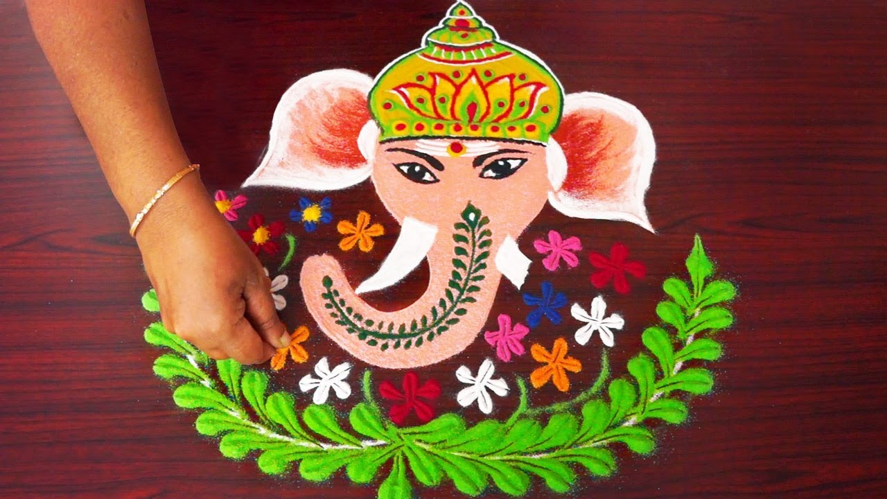 Creative festival rangoli design ganesha by simple rangoli