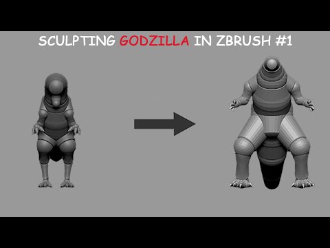 Sculpting Godzilla in ZBrush Part 1: From T-Rex ZSphere model | Godzilla vs Kong Diorama