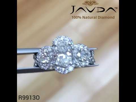 Javda Three 3 Stone Oval Diamond Engagement Ring 14K White Gold