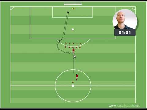 Fußballtraining - Ballmitnahme mit Gegner und Tor im Rücken