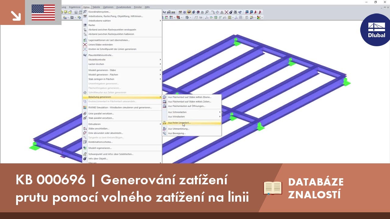 KB 000696 | Generování zatížení prutu pomocí volného zatížení na linii