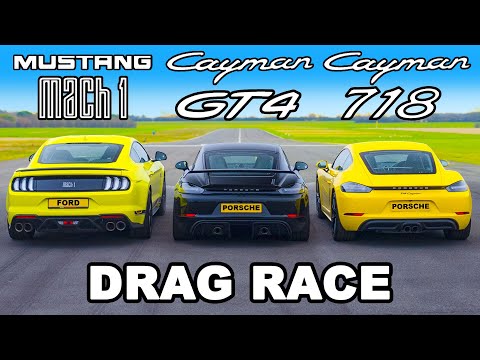 Ford Mustang Mach 1 v Porsche Cayman GT4 v 718: DRAG RACE