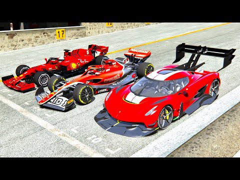Koenigsegg Jesko GTR vs Ferrari F1 2020 vs Formula Hybrid X 2021- Old Monza