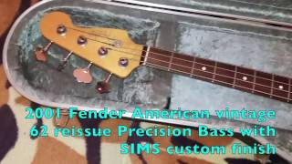 Video thumbnail for New Bass! 2001 Fender American Vintage 62 reissue Precision Bass with SIMS refinish by James Maxted