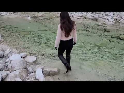 Soaking wet leather overknee boots