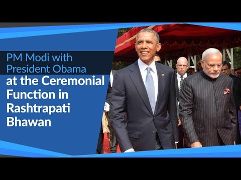 PM Narendra Modi with US President Barack Obama on Ceremonial Function at Rashtrapati Bhawan